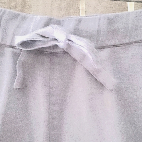 SAKS FIFTH AVENUE gray linen drawstring elastic waist L P undone hem modern look - Picture 2 of 5